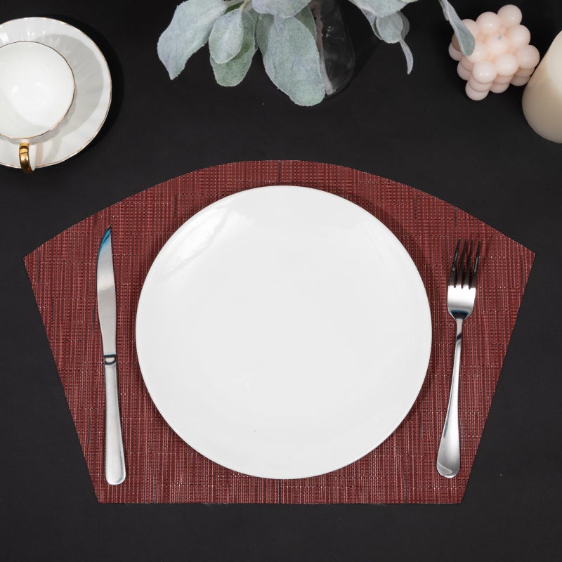 SHACOS Small Round Table Placemats Set of 4 Wedge Placemats Burgundy Red Heat Resistant Table Mats Wipe Clean (4, Burgundy Red) - Image 4